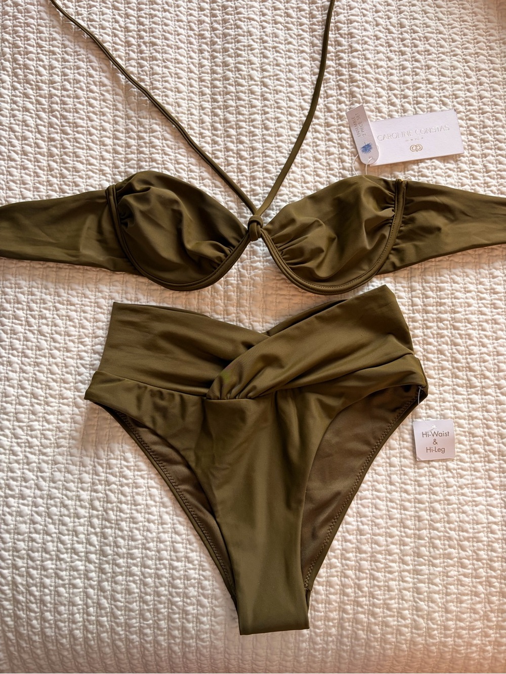 Caroline Constas Olive Green Bikini Top & Bottom Set